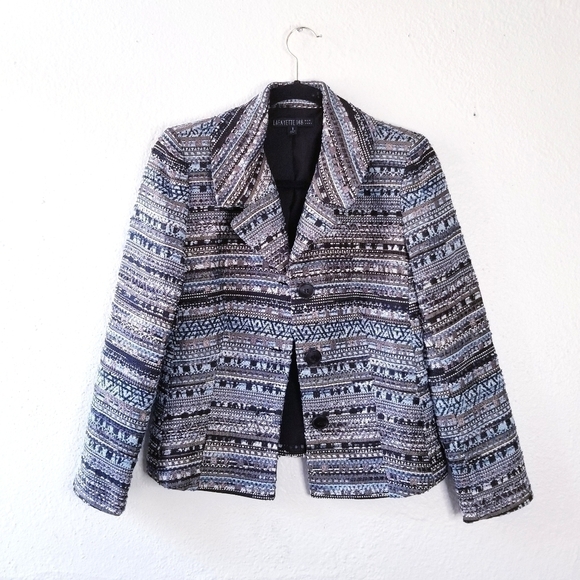 LAFAYETTE 148 NY Blue Tweed Bouclé Jacket Blazer - Picture 1 of 11